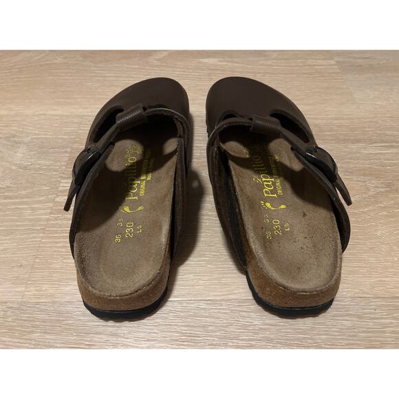 Papillo Birkenstock Fussbet Textured Brown Leather Slip On Clog Sandal Size EU36 - Picture 4 of 5